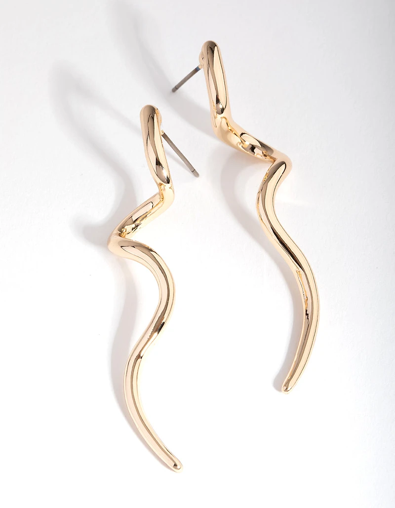 Gold Squiggle Drop Earrings