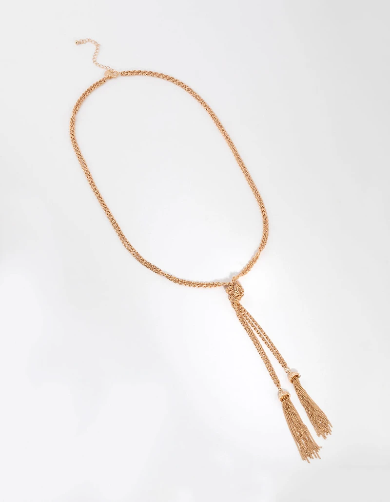 Long Gold Knot & Tassel Necklace