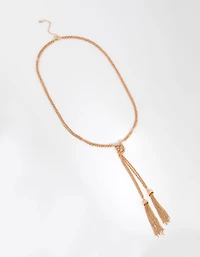 Long Gold Knot & Tassel Necklace