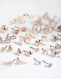 Rose Gold Mismatch Bowtie 20-Pack Earring