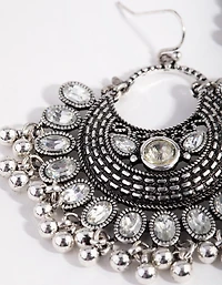 Antique Silver Diamante Drop Chandbali Earrings