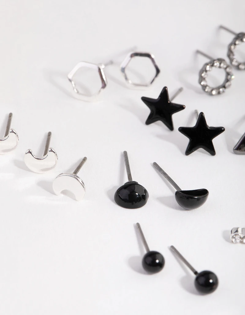 Mixed Metal Geometric Shapes Earring 12-Pack