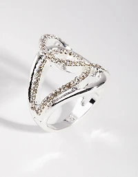 Silver Diamante & Metal Swirl Ring