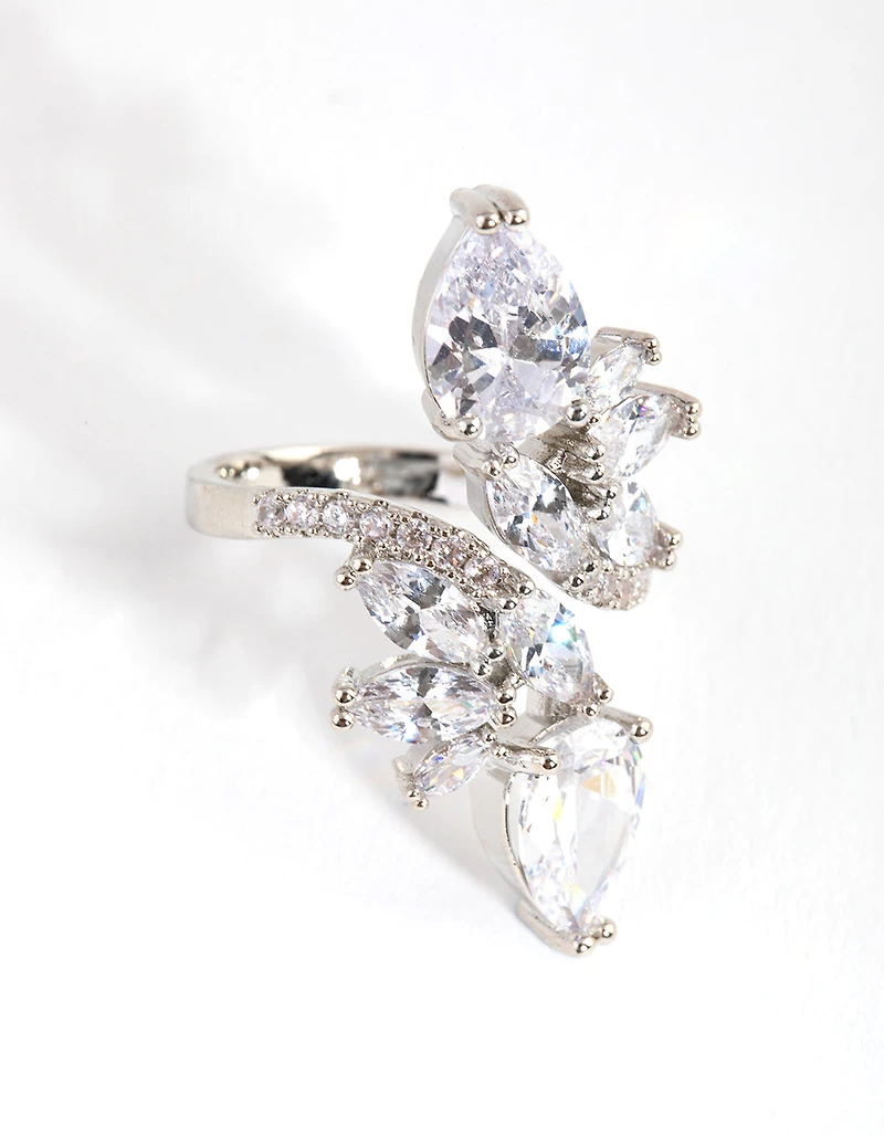 Silver Diamond Simulant Multi Cut Open Ring