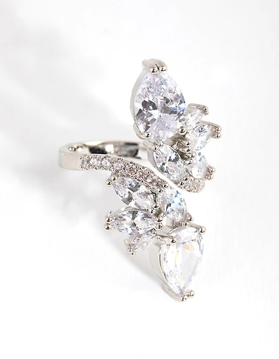 Silver Diamond Simulant Multi Cut Open Ring