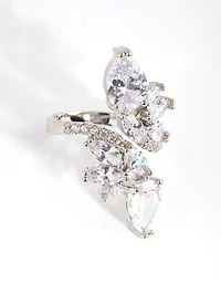 Silver Diamond Simulant Multi Cut Open Ring