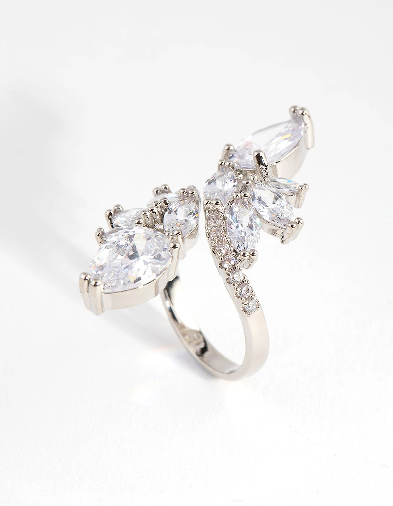 Silver Diamond Simulant Multi Cut Open Ring