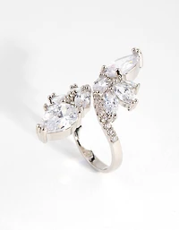 Silver Diamond Simulant Multi Cut Open Ring