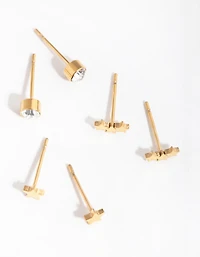 24 Carat Gold Plated Titanium Star Pack Stud Earrings