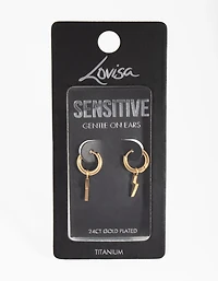 24 Carat Gold Plated Titanium Lightning Huggie Earrings