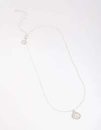 Silver Diamante Open Pear Pearl Necklace