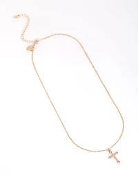 Gold Point Cross Pendant Necklace