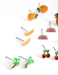 Gold Summer Fruit Enamel 8-Pack Earring