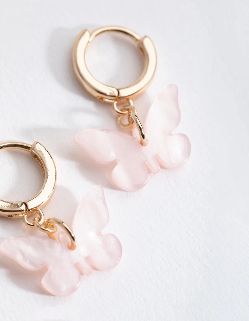 Gold Blush Acrylic Butterfly Huggie Earrings