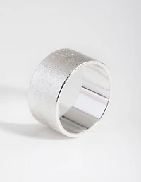 Silver Textured Wide Band Ring