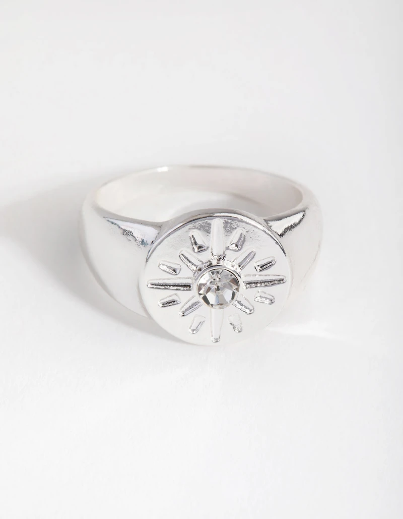 Silver Star & Crystal Signet Ring