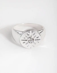 Silver Star & Crystal Signet Ring