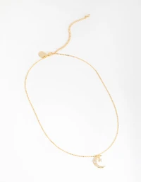18ct Gold Plated Cubic Zirconia Moon & Star Necklace