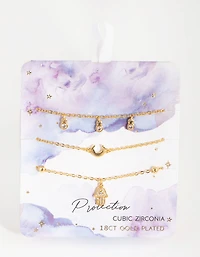 18ct Gold Plated Cubic Zirconia Hamsa & Moon Bracelet Set