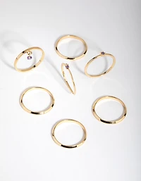 18ct Gold Plated February Amethyst Cubic Zirconia Ring 7-Pack