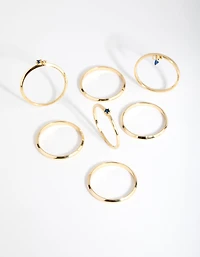 18ct Gold Plated September Sapphire Cubic Zirconia Ring 7-Pack