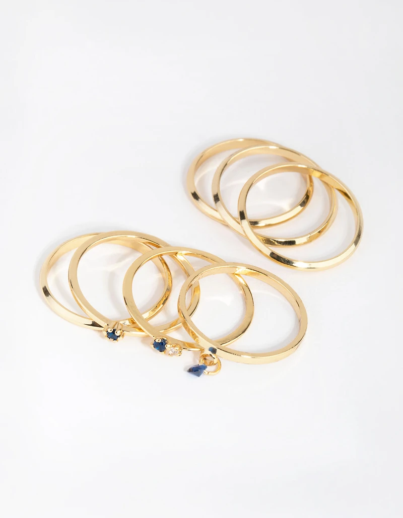 18ct Gold Plated September Sapphire Cubic Zirconia Ring 7-Pack