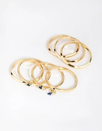 18ct Gold Plated September Sapphire Cubic Zirconia Ring 7-Pack