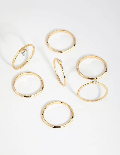 18ct Gold Plated Aquamarine Cubic Zirconia March Ring 7-Pack