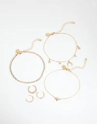 Gold Moon Anklet & Toe Ring 6-Pack Set