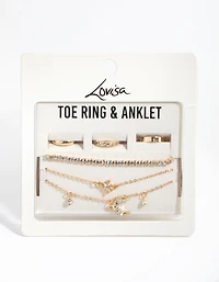 Gold Moon Anklet & Toe Ring 6-Pack Set