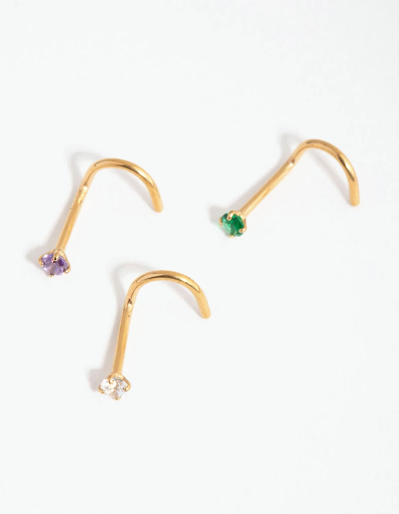 Gold Surgical Steel Classic Gem Nose Stud Pack