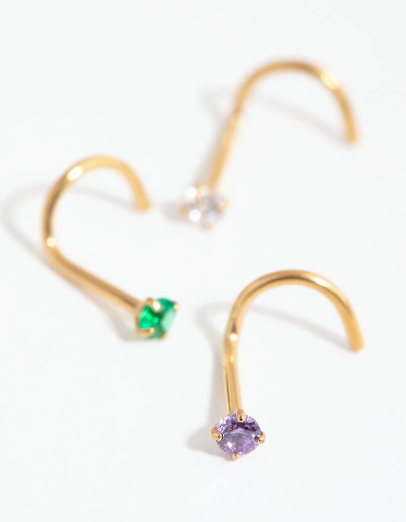Gold Surgical Steel Classic Gem Nose Stud Pack