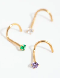Gold Surgical Steel Classic Gem Nose Stud Pack