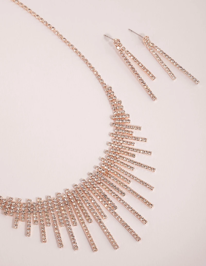 Rose Gold Statement Cup Chain Earring & Necklace Set
