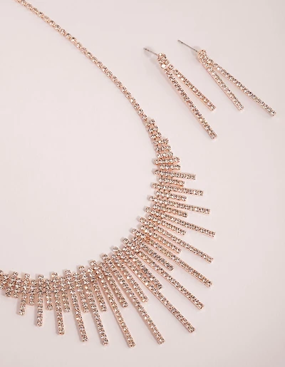 Rose Gold Statement Cup Chain Earring & Necklace Set