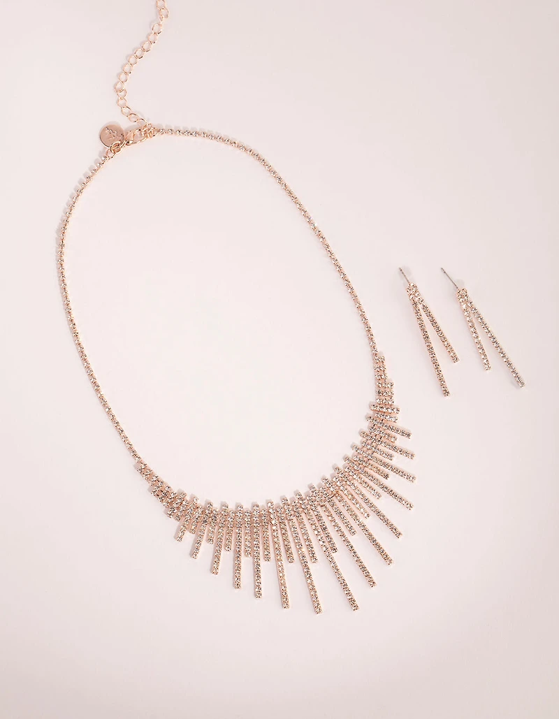 Rose Gold Statement Cup Chain Earring & Necklace Set