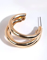 Gold Triple Loop Hoop Earrings