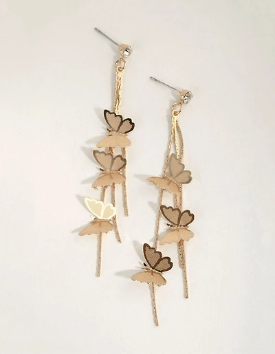 Gold Multi Butterfly Drop Earrings