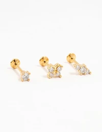 Gold Titanium Cubic Zirconia Butterfly Flat Back Pack