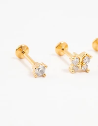 Gold Titanium Cubic Zirconia Butterfly Flat Back Pack