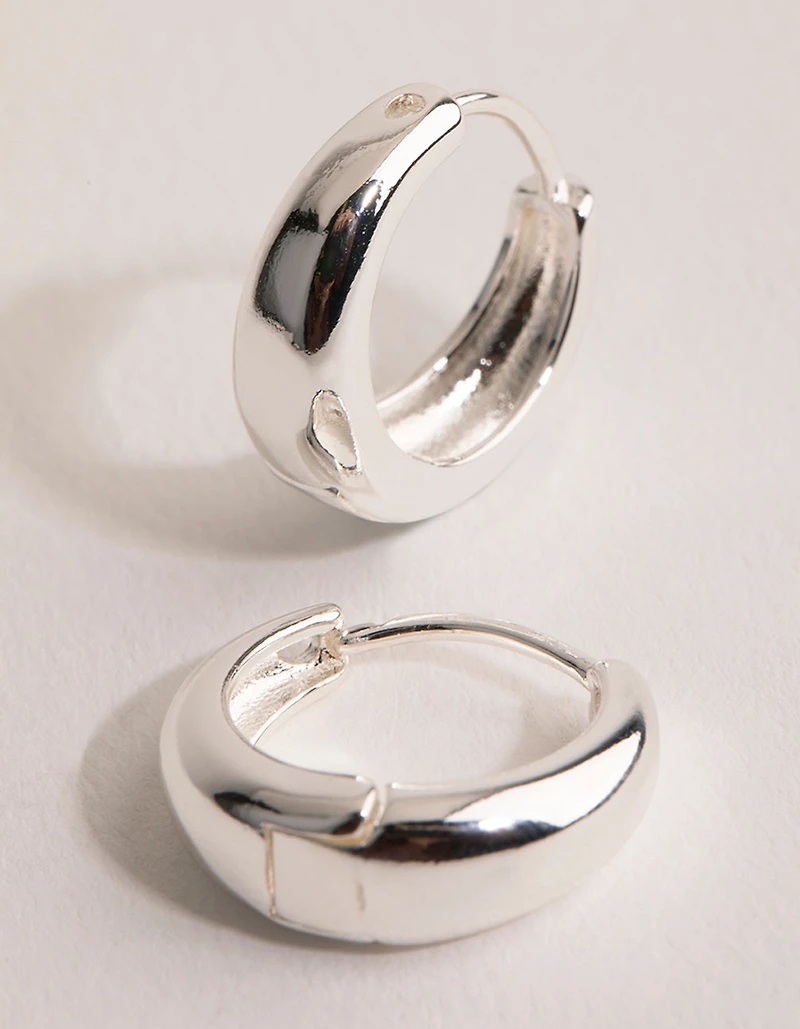 Silver Plain Chubby Huggie Earrings