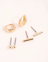 Gold Geometric Stud & Huggie Earring Pack