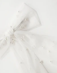Pearl Detail Mesh Bow Clip