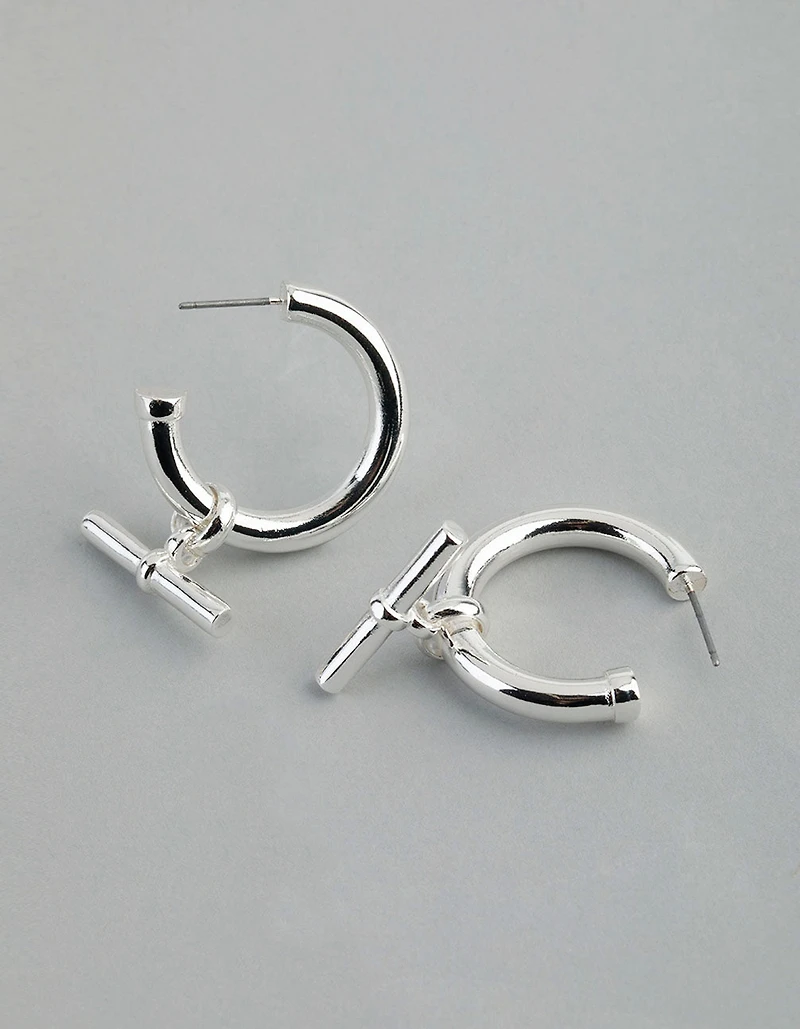 Silver Plated Brass Fob Hoop Earrings