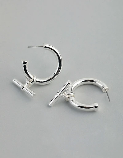 Silver Plated Brass Fob Hoop Earrings