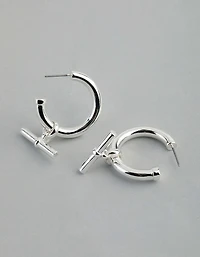Silver Plated Brass Fob Hoop Earrings