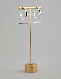 Silver Plated Brass Fob Hoop Earrings