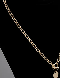 Gold Plated Sterling Silver Heart T&O Oval Chain Necklace