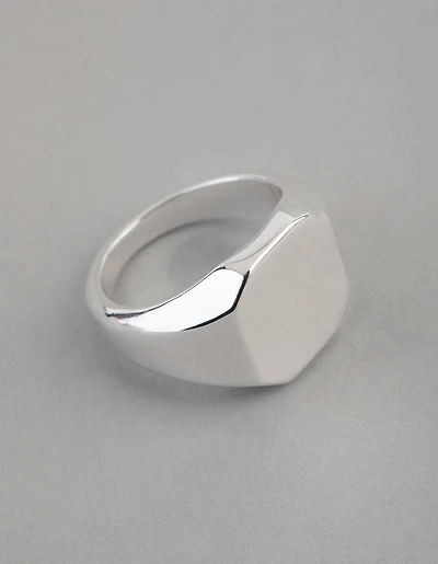 Silver Plated Brass Octagon Signet Pinky Ring