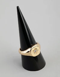 18ct Gold Plated Brass Cubic Zirconia Star Signet Ring